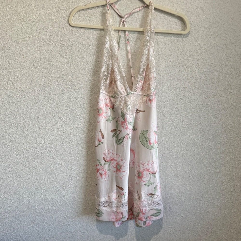 Cassandra Intimates Floral Satin Lace Trim Chemise Nightgown Fairy Y2K‎ Strappy